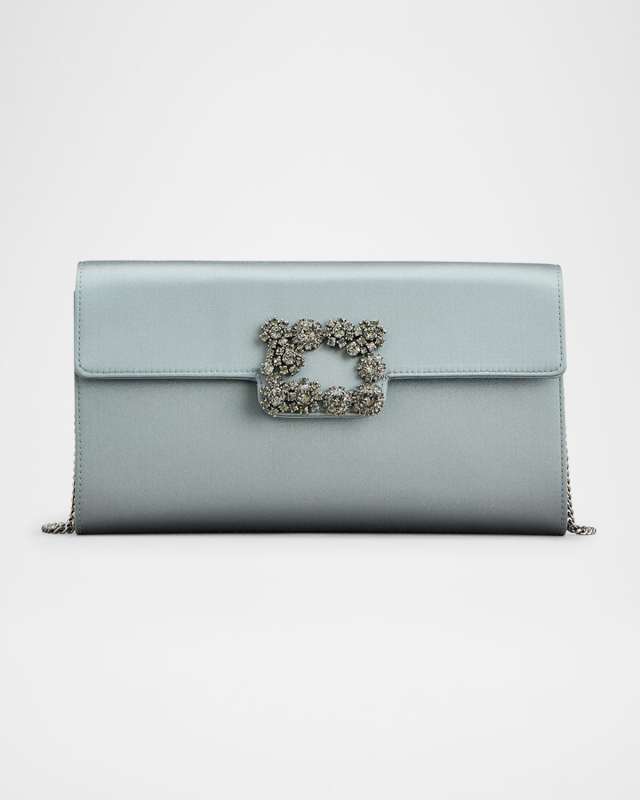 Flower Buckle Envelope Flap Satin Clutch Bag